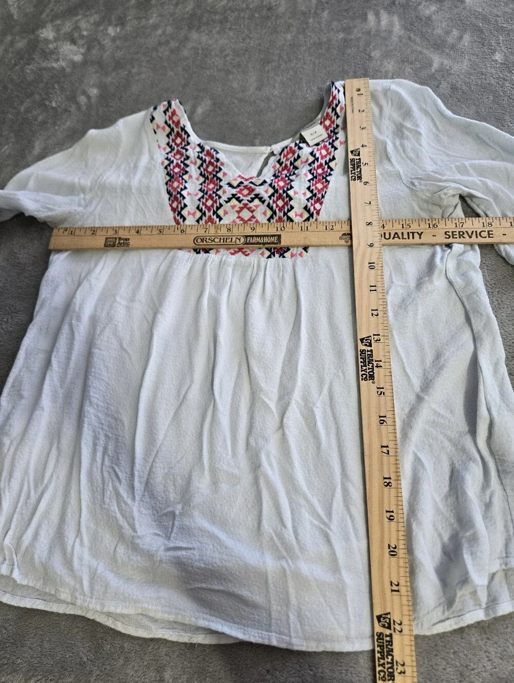 Ariat Tunic Blouse Womens S/P White Embroidered V-Neck Long Sleeve Lightweight
